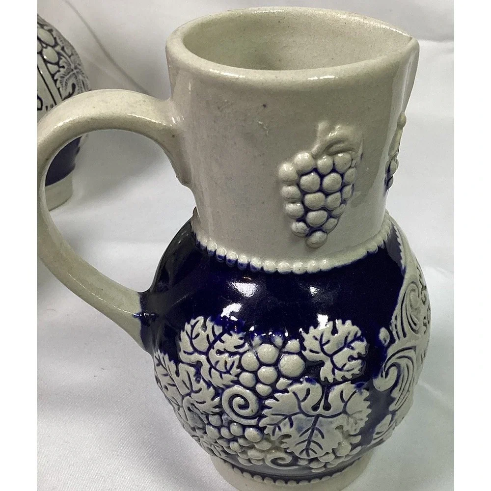Vintage West Germany Cobalt Blue Salt Glazed Stoneware Wine Jug Lot 5 German